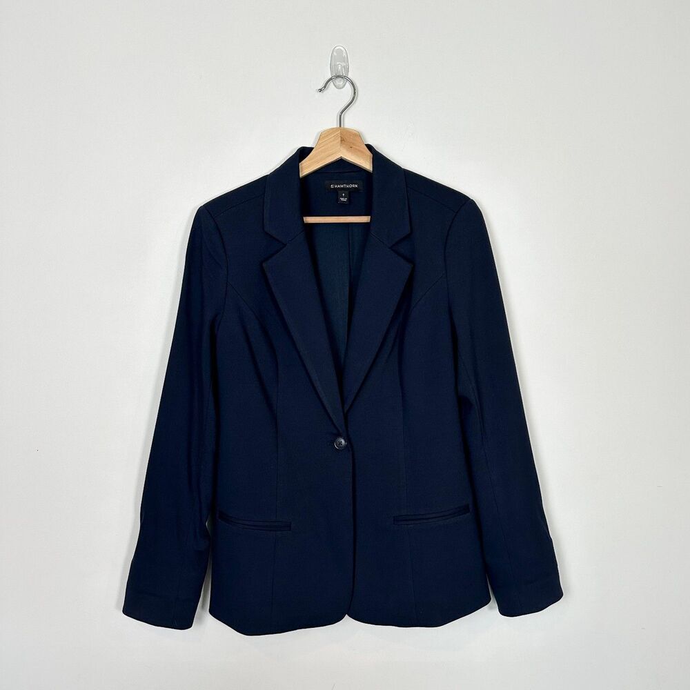 41 Hawthorn Amaya Contrast Collar Ponte Blazer Navy Blue Sz Medium